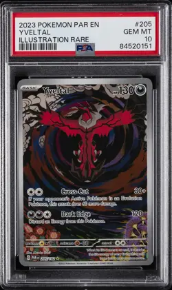 2023 POKEMON PAR EN-PARADOX RIFT ILLUSTRATION RARE #205 YVELTAL PSA 10 - Image 1