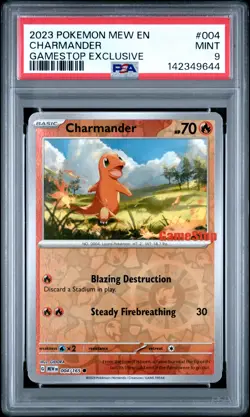 2023 POKEMON MEW EN-151 GAMESTOP EXCLUSIVE #004 CHARMANDER PSA 9 - Image 1