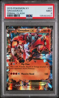 2015 POKEMON XY PRIMAL CLASH #85 GROUDON EX PSA 9 - Image 1