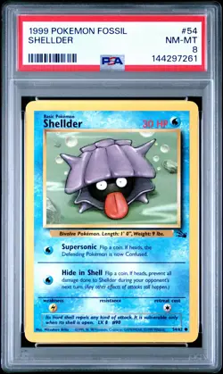 1999 POKEMON FOSSIL #54 SHELLDER PSA 8 - Image 1