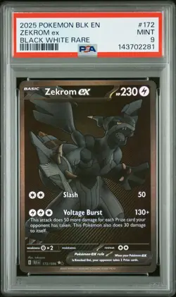 2025 POKEMON BLK EN-BLACK BOLT BLACK WHITE RARE #172 ZEKROM EX PSA 9 - Image 1
