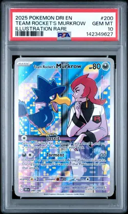 2025 POKEMON DESTINED RIVALS ILLUSTRATION RARE #200 TEAM ROCKET'S MURKROW PSA 10 - Image 1