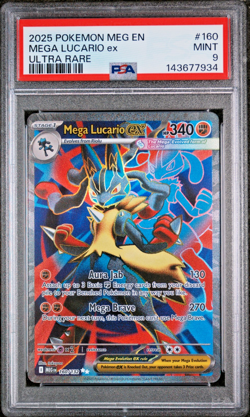 🔥 PSA 9 MINT Mega Lucario EX Full Art 160/132 Mega Evolutions Pokemon TCG 🔥 - Image 1