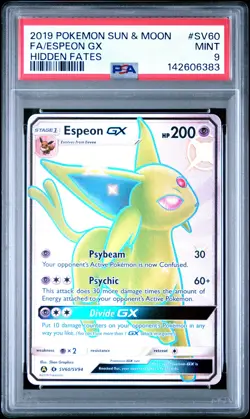 2019 POKEMON SUN & MOON HIDDEN FATES #SV60 FULL ART/ESPEON GX PSA 9 - Image 1