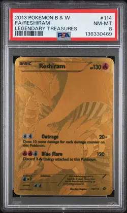 2013 POKEMON BLACK & WHITE LEGEND TREASURES #114 FULL ART/RESHIRAM PSA 8 - Image 1