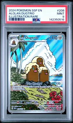 2024 POKEMON SSP EN-SURGING SPARKS ILLUSTRATION RARE #208 ALOLAN DUGTRIO PSA 9 - Image 1