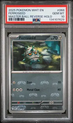 2025 POKEMON WHT EN-WHITE FLARE MASTER BALL REVERSE HOLO #068 FERROSEED PSA 10 - Image 1