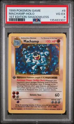 1999 POKEMON BASE SET 1ST EDITION-SHADOWLESS #8 MACHAMP-HOLO PSA 4 - Image 1