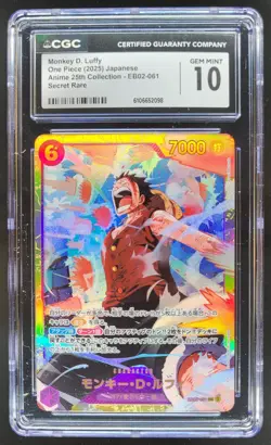 2025 ONE PIECE CCG JAPANESE MONKEY D. LUFFY SECRET RARE EB02-061 CGC 10 RC7 - Image 1