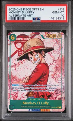 2025 ONE PIECE OP13-CARRYING ON HIS WILL ALTERNATE ART MONKEY D. LUFFY PSA 10 - Image 1
