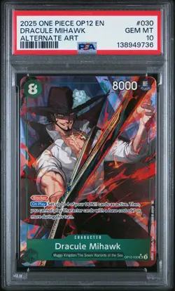 2025 ONE PIECE OP12-LEGACY OF THE MASTER ALTERNATE ART DRACULE MIHAWK PSA 10 - Image 1