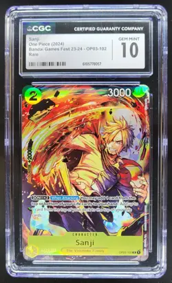 2024 ONE PIECE CCG SANJI BANDAI GAMES FEST RARE OP03-102 CGC 10 RC7 - Image 1