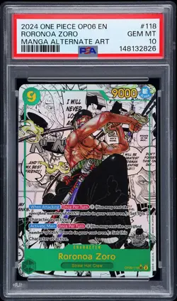 2024 ONE PIECE OP06-WINGS OF THE CAPTAIN MANGA ALTERNATE ART RORONOA ZORO PSA 10 - Image 1