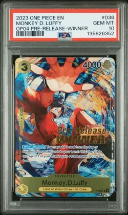 2023 ONE PIECE PROMOS PRE-RELEASE-WINNER #036 MONKEY D. LUFFY PSA 10 - Image 1