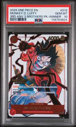 2025 ONE PIECE 3RD ANNIV TOURNAMENT 3 BROTHERS PACK WINNER MONKEY D LUFFY PSA 10 - Image 1