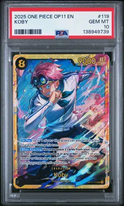 2025 ONE PIECE OP11-A FIST OF DIVINE SPEED #119 KOBY PSA 10 - Image 1