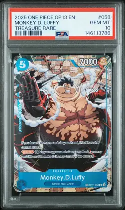 2025 ONE PIECE OP13-CARRYING ON HIS WILL TREASURE RARE MONKEY D. LUFFY PSA 10 - Image 1