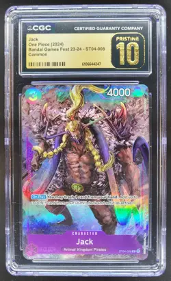2024 ONE PIECE CCG JACK BANDAI GAMES FEST ST04-008 CGC 10 PRISTINE RC7 - Image 1