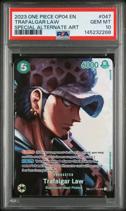 2023 ONE PIECE OP04-KINGDOMS OF INTRIGUE ALT ART #047 TRAFALGAR LAW PSA 10 - Image 1