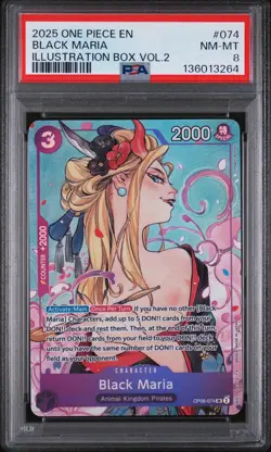 2025 ONE PIECE PROMOS ILLUSTRATION BOX VOL.2 #074 BLACK MARIA PSA 8 - Image 1