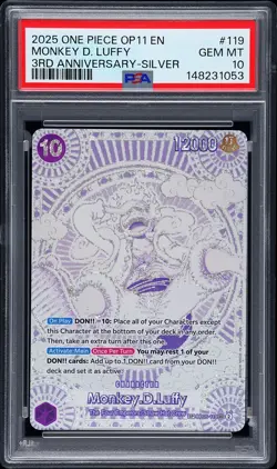 2025 ONE PIECE OA FIST OF DIVINE SPEED 3RD ANNIV-SILVER MONKEY D. LUFFY PSA 10 - Image 1