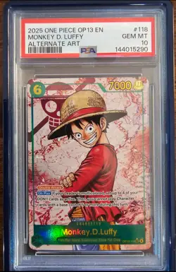 Bandai Monkey D. Luffy OP13-001 Carrying on His Will Foil Alt Art PSA 10 - Image 1