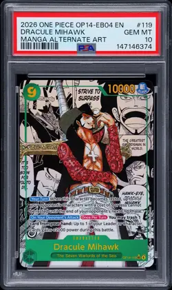 2026 ONE PIECE EB04-THE AZURE SEA'S SEVEN ALT ART #119 DRACULE MIHAWK PSA 10 - Image 1