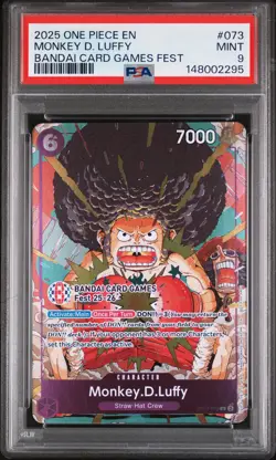 2025 ONE PIECE PROMOS BANDAI CARD GAMES FEST #073 MONKEY D. LUFFY PSA 9 - Image 1