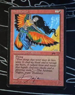 Signed Bird Maiden MTG card Antiquities expansion artist Kaja Foglio - Image 1