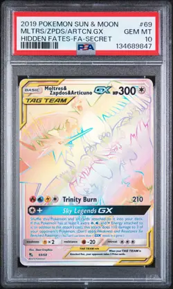 2019 POKEMON SM HIDDEN FATES #69 FULL ART/MOLTRES & ZAPDOS & ARTICUNO GX PSA 10 - Image 1