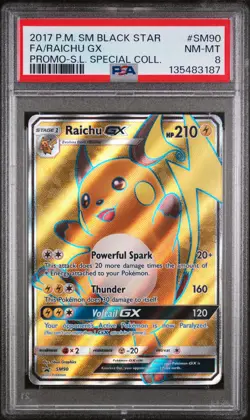 2017 POKEMON SM BLACK STAR PROMO #SM90 FULL ART/RAICHU GX PSA 8 - Image 1