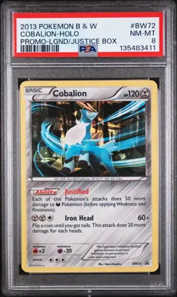 2013 POKEMON B&W PROMO LEGENDS OF JUSTICE BOX #BW72 COBALION-HOLO PSA 8 - Image 1