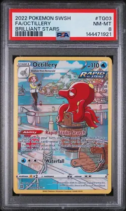 2022 POKEMON SWORD & SHIELD BRILLIANT STARS #TG03 FULL ART/OCTILLERY PSA 8 - Image 1