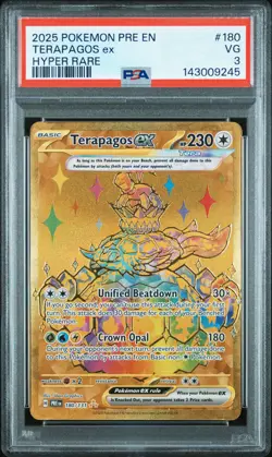 2025 POKEMON PRE EN-PRISMATIC EVOLUTIONS HYPER RARE #180 TERAPAGOS EX PSA 3 - Image 1