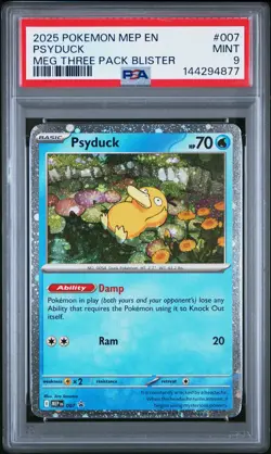 2025 POKEMON MEP PROMO MEGA EVOLUTION THREE PACK BLISTER #007 PSYDUCK PSA 9 - Image 1
