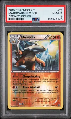 2015 POKEMON XY BREAKTHROUGH #78 MAROWAK-REVERSE FOIL PSA 8 - Image 1