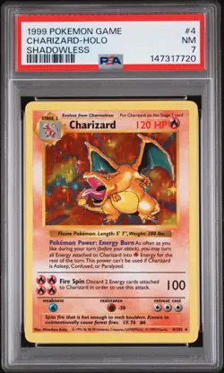 1999 POKEMON BASE SET SHADOWLESS #4 CHARIZARD-HOLO PSA 7 - Image 1