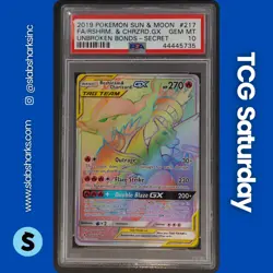 2019 POKEMON SM UNBROKEN BOND #217/214 RESHIRAM CHARIZARD TAG TEAM SECRET PSA 10 - Image 1