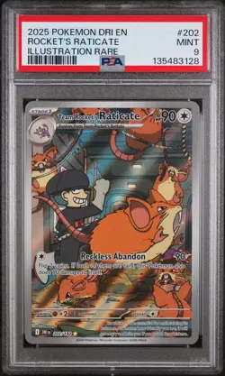 2025 POKEMON DESTINED RIVALS ILLUSTRATION RARE #202 TEAM ROCKET'S RATICATE PSA 9 - Image 1