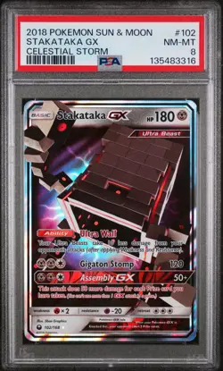 2018 POKEMON SUN & MOON CELESTIAL STORM #102 STAKATAKA GX PSA 8 - Image 1