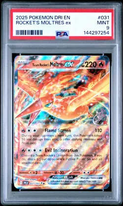 2025 POKEMON DRI EN-DESTINED RIVALS #031 TEAM ROCKET'S MOLTRES EX PSA 9 - Image 1