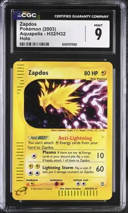 Pokemon Zapdos Holo Rare H32/H32 Aquapolis CGC 9 - Mint - Image 1