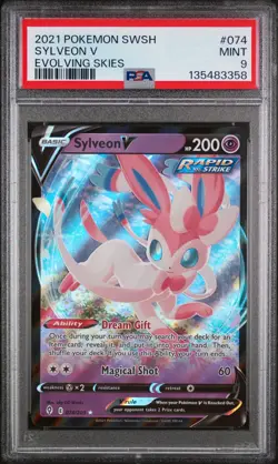 2021 POKEMON SWORD & SHIELD EVOLVING SKIES #074 SYLVEON V PSA 9 - Image 1