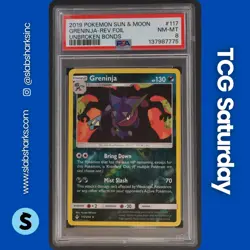2019 POKEMON SUN & MOON UNBROKEN BONDS #117/214 GRENINJA REVERSE HOLO PSA 8 - Image 1