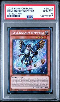 2025 YU-GI-OH! BLMM-BATTLES OF LEGEND: MONSTER MAYHEM GEM-KNIGHT NEPYRIM PSA 10 - Image 1