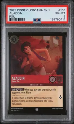 2023 DISNEY LORCANA EN 1-THE FIRST CHAPTER FOIL #105 ALADDIN STREET RAT PSA 8 - Image 1