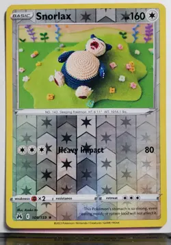 REVERSE HOLO Snorlax 109/159 NM Asako Ito Crocheted Crown Zenith Pokemon Card - Image 1