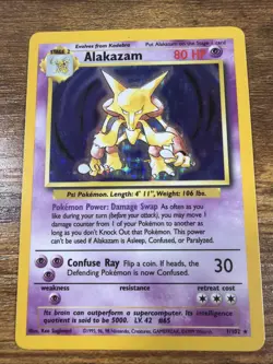 Pokemon TCG Alakazam Base Set Holo Card 1/102 Unlimited Holo Rare, LP Condition - Image 1
