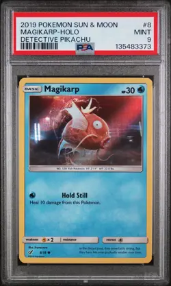 2019 POKEMON SUN & MOON DETECTIVE PIKACHU #8 MAGIKARP-HOLO PSA 9 - Image 1