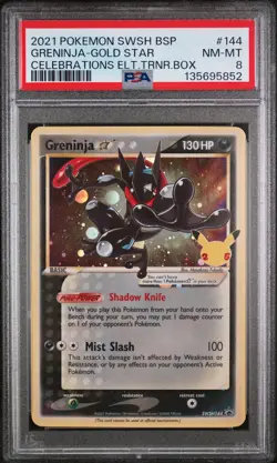 2021 POKEMON SWSH PROMO CELEBRATIONS ETB #144 GRENINJA-GOLD STAR PSA 8 - Image 1